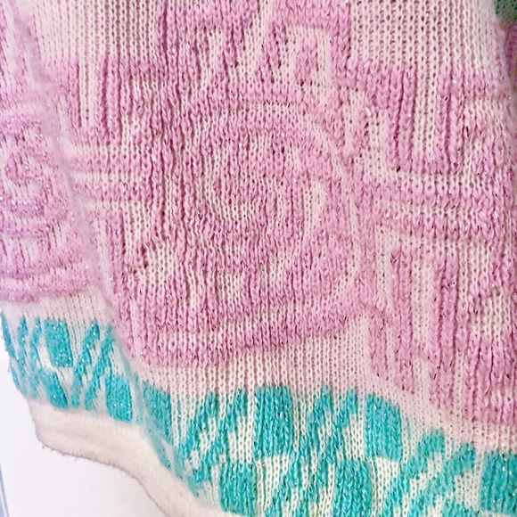 Vintage 80s Kawaii fairy kei metallic pastel high crewneck sweater - Picture 4 of 10
